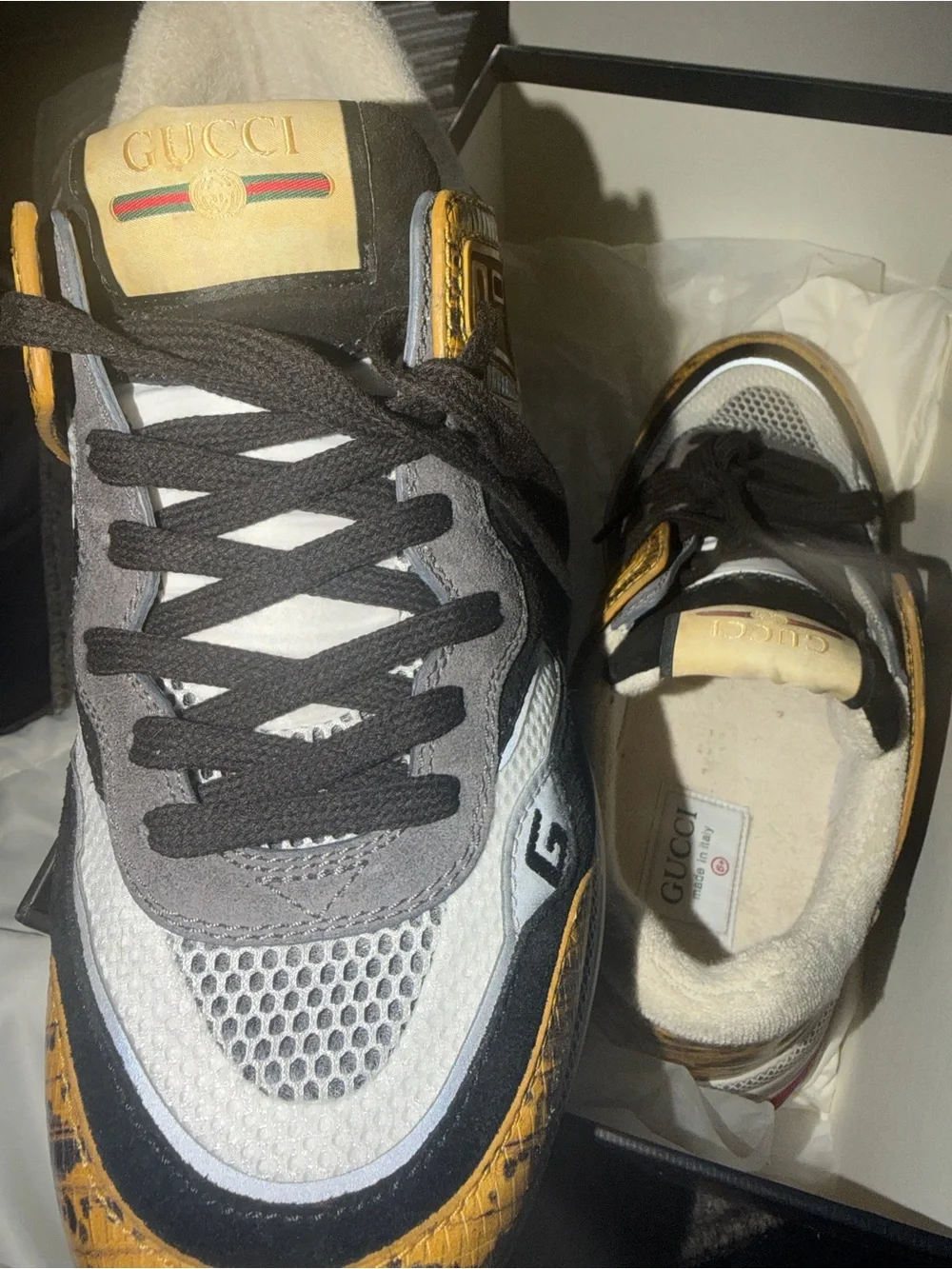 Gucci Black and Yellow Leather-Trim Sneakers